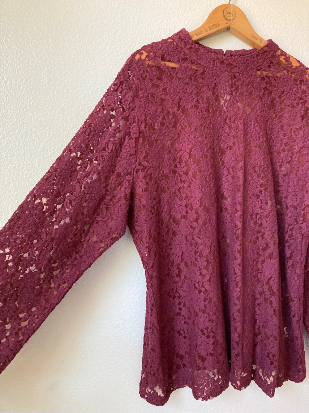 NWOT Chadwicks Mesh Floral Stretch Sheer Mock neck Burgundy Top Goth Boho sz 2x